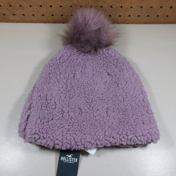 Hollister womens lavender sherpa plush fleece lined pom winter beanie OS NWT - Picture 3 of 4